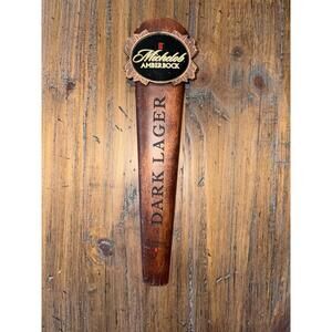 Michelob Amber Bock Dark Lager Ribbon Logo Wood Beer Tap Handle 12” Tall Pub Bar